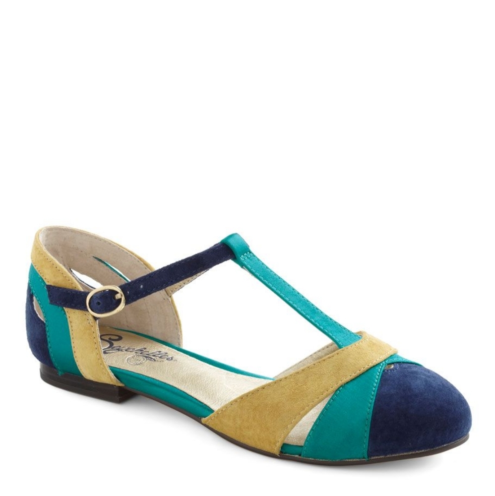 Modcloth Seychelles flat sandles colorblock sandles flats blue green shoes